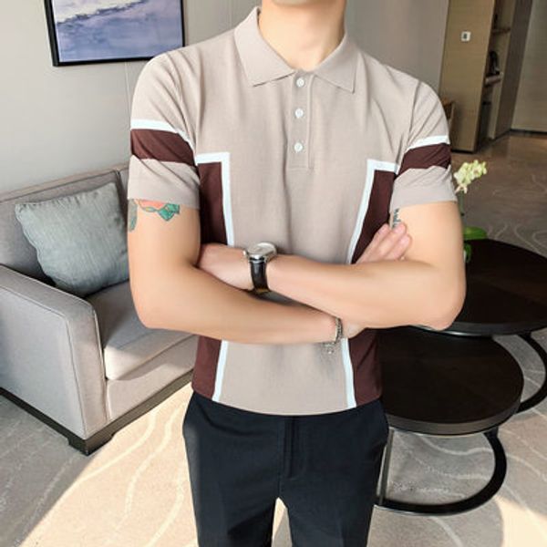 

2020 new korean summer new tide brand color matching lapel short sleeve shirt korean slim young men's lapel bottoming shirt, White;black
