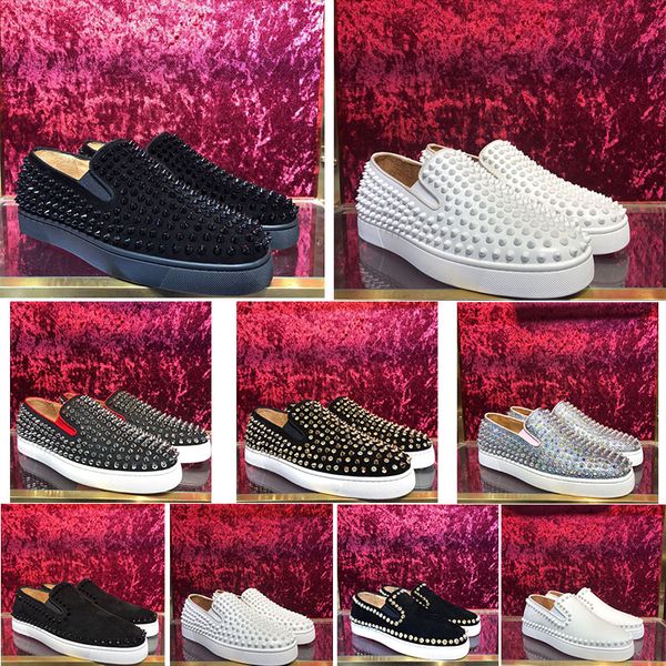 

2019 designer red bottom sports shoes men and women style low silver full spike shoes skating flat skateboard lok fu casual shoes, Black