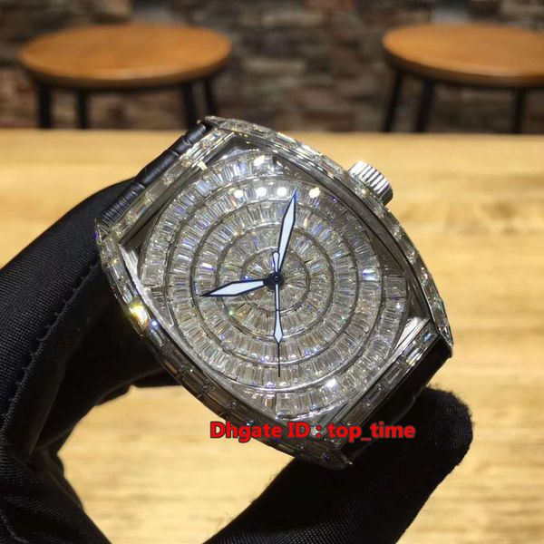 

watch cintree curvex square diamonds swiss eta2824 automatic mens watch 8880 full diamond dial leather strap gents sport watches, Slivery;brown