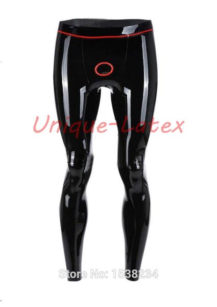 

latex leggings men rubber latex trousers ring hole with trims customized, Black;pink