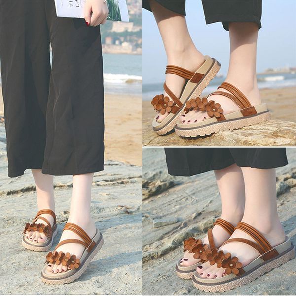 

fashion leisure slides women outside med flat with flower slippers summer slip-on casual ladies shoes, Black