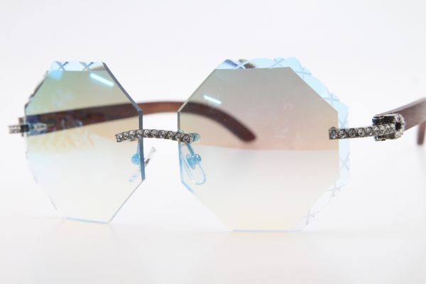 

wholesale 4189706 rimless diamond sunglasses natural wood stone glasses with box carved brown lens decor wood frame glasses, White;black