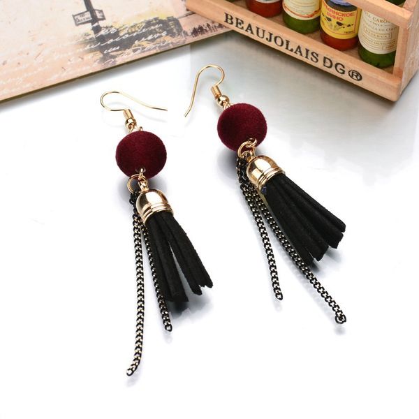 

new arrival long leather tassel earrings for women fashion plush ball drop earrings jewelry accessories e1104, Golden