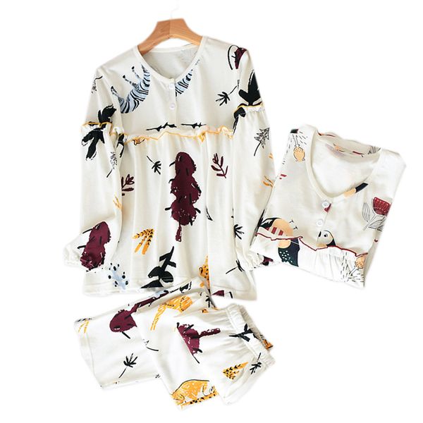 

korea spring fresh pajama sets women new white 100% cotton cute mandarin duck long sleeve kawaii cozy sleepwear women pyjamas, Blue;gray