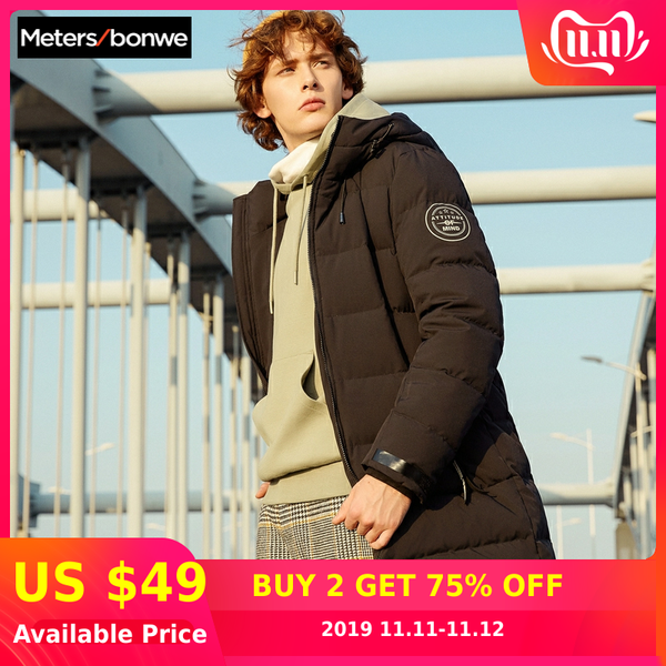 

metersbonwe 2019 thick down jacket men winter warm 90% white duck down coat bread coat lining hooded man outwear, Black
