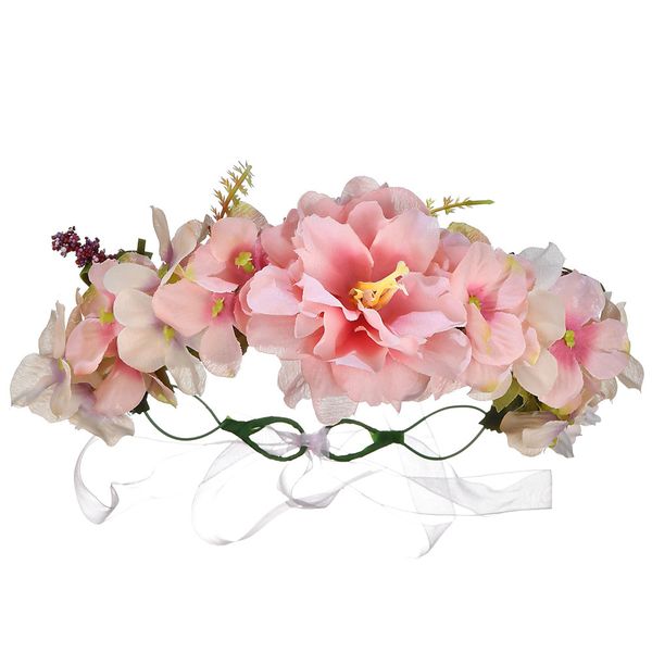 

women fabric pink flower garland headwear ornament