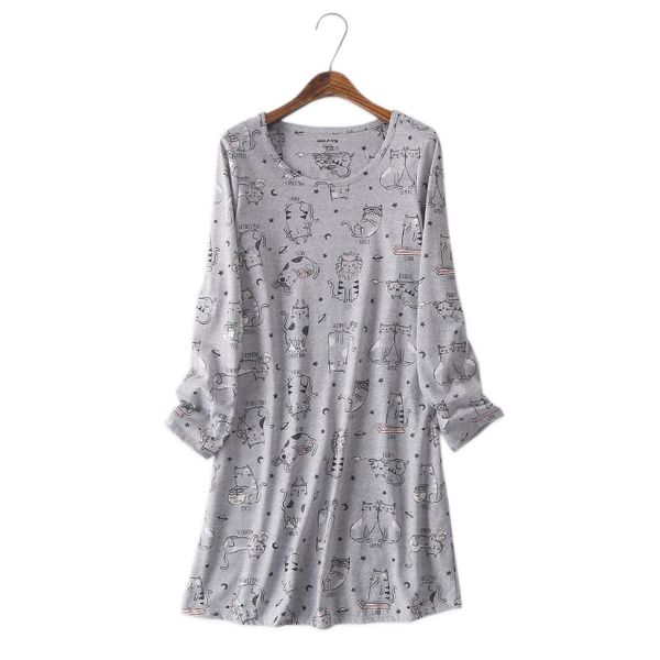 

cute cats cartoon nightdress women nightgowns plus size 100% cotton long sleeves women sleepdress pyjamas sleepdress autumn, Black;red