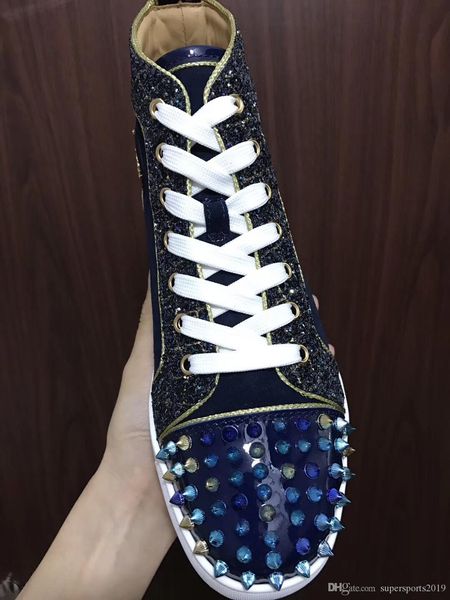 

high red bottom shoes spikes casual flats for men and women party wedding luxury designer sneakers spikes casual eu35-46, Black