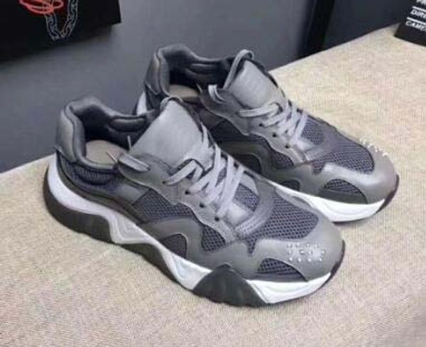 

latest chain reaction 19fw men sneakers mesh stitching leather casual shoes luxury designer men squalo platform sports logo casual shoes l2, Black