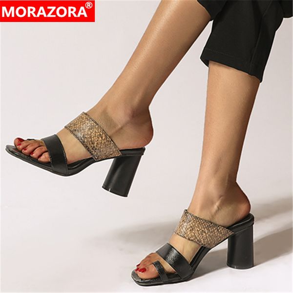 

morazora summer women shoes slip on women's sandals fashion chunky ladies sandals for woman mules footwear female shoes, Black
