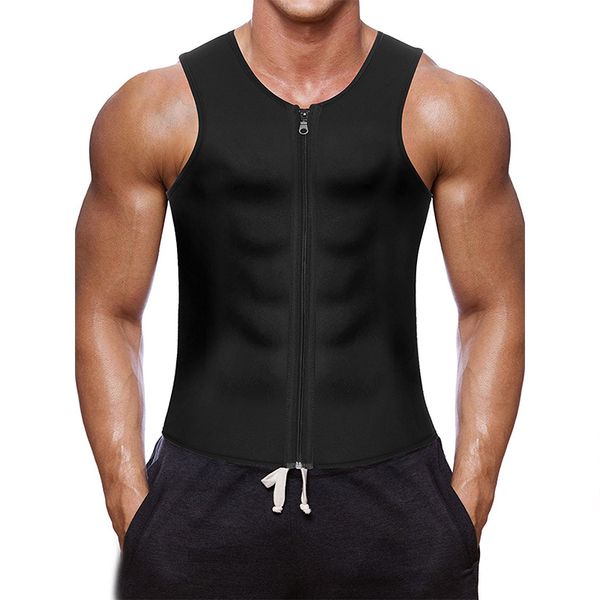 

new men slimming neoprene vest front zipper sweat tank body shaper waist trainer shapewear running vest, Black;blue