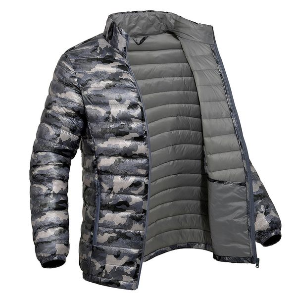 

thin jacket men 90 duck down jacket ultra light down hooded outdoors feather parka with carry bag, Black