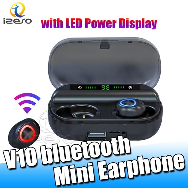 

v10 bluetooth 5.0 earphone noise cancelling handsmini magnetic headsets waterproof sports invisible tws earbuds with charging bin izeso