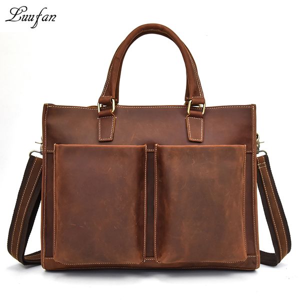 

mens vintage genuine leather briefcase fit 14 lapcow leather business bag a4 work tote bag crazy horse leather handbag