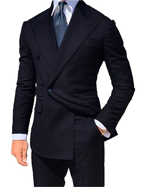 Sıcak Satış Siyah Damat Smokin Slim Fit Kruvaze Doruğa Yaka Groomsmen İyi Adam Erkek Düğün Takımları (Ceket + Pantolon + Kravat)