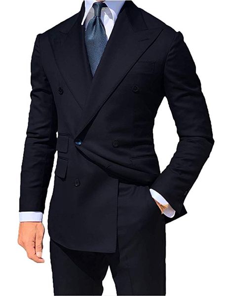 Venda quente Preto Do Noivo Smoking Slim Fit Dupla Breasted Pico Lapela Groomsmen Melhor Homem Ternos De Casamento Dos Homens (Jacket + Pants + Tie)