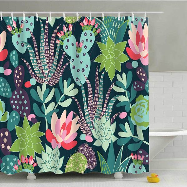 

180x180cm green potted plants shower curtain for bathroom waterproof print cactus succulents bath curtain with 12 hooks