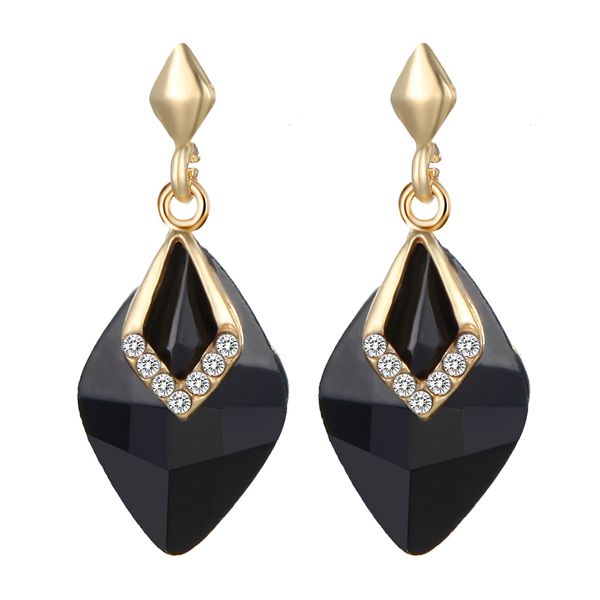 

2019 korean trendy jewelry white round black rhombus crystal inlay geometric pendant gold metal luxury earrings for women party, Silver