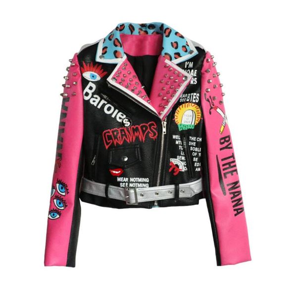 

punk style fashion women leather jacket coat rivets pu women bomber jackets cool motorcycle outerwear w237, Black