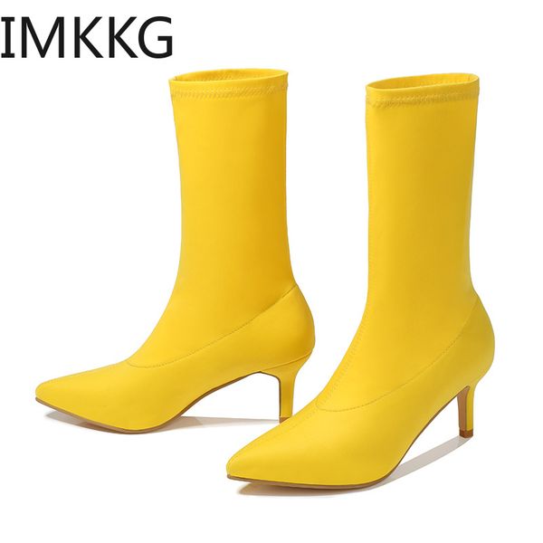 

women's boots pointed flock boots high heeled shoes fashion slip on solid autumn booties suede bota feminina, Black