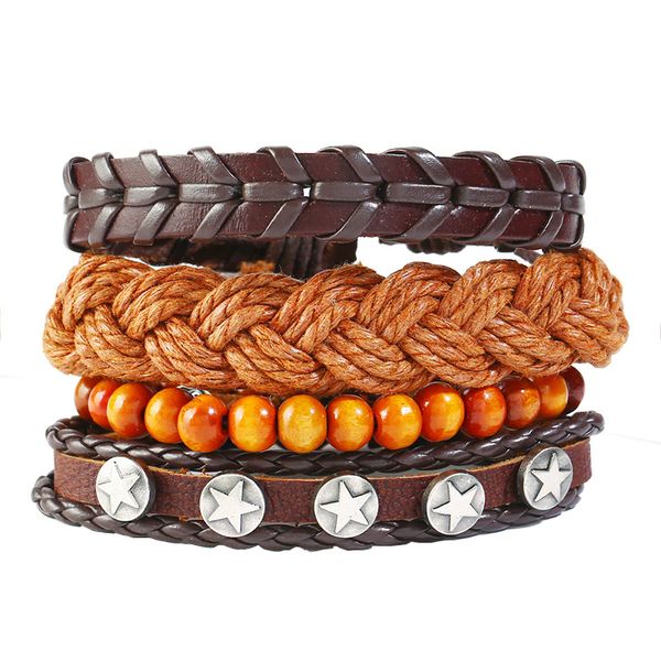 

wholesale personal diy leather bracelet set handmade braided wrap bracelet for men stocks selling vintage fashion jewelry, Golden;silver