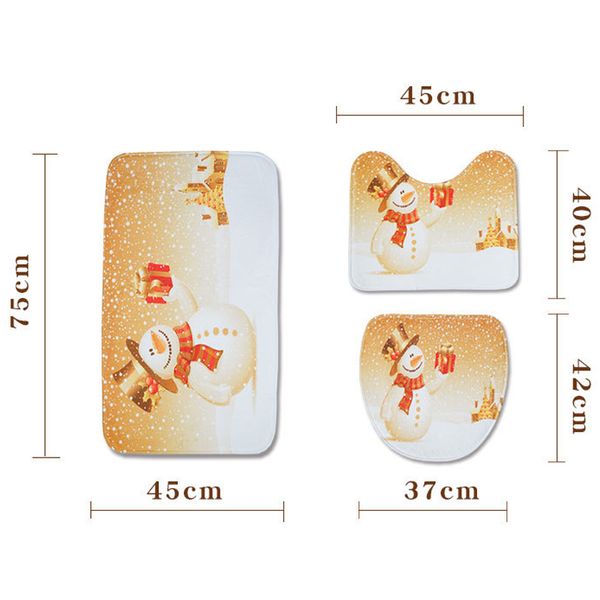 

new christmas style toilet seat carpet rug three-piece combination bathroom non-slip absorbent floor mat gold snowman print