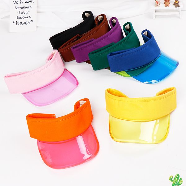 

kids summer plastic visor cap baby boys sport transparent sun shade visor hat girls adjustable beach caps neon colors, Blue;gray