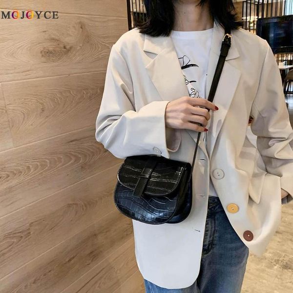 

retro stone pattern women crossbody saddle bag pu leather shoulder handbag