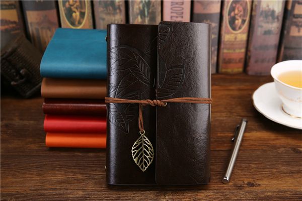 

vintage retro loose-leaf notebook faux leather leaf notepad journal diary gift, Purple;pink