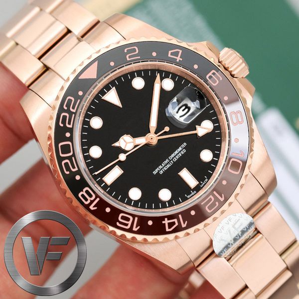 

VF Real GMT Uhr Мужские Desinger Часы розовое золото стали Керамическая рамка Механические люкс Дата Часы автоподзаводом Мастер мужчины Chronmeter