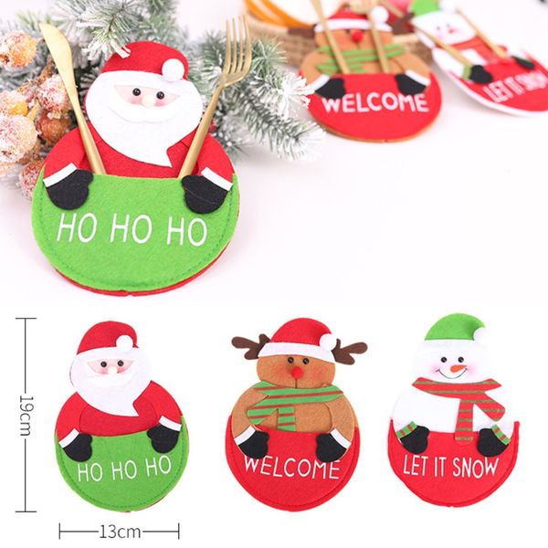 

santa reindeer elk snowman christmas tree pocket fork knife cutlery holder bag home party table dinner decoration