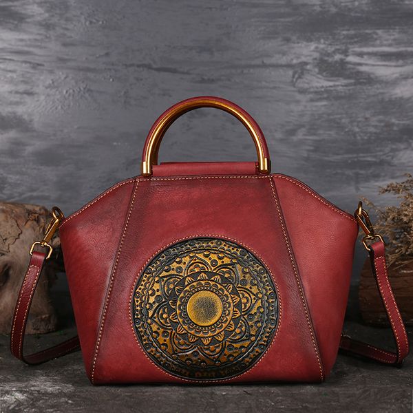 

luxury designer lady handbag vintage embossed large capacity women totes fashion shoulder bags real leather brown grey red color 31*22*15cm