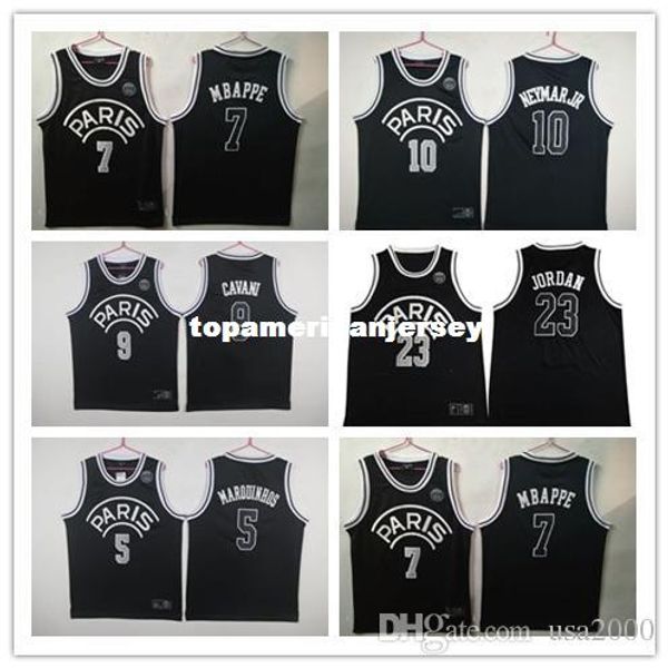 

new 2019 psg paris jersey 23 michael jd 10 neymay jr 7 mbappe 5 marquinhos 9 cavani paris basketball jerseys black ncaa, Black;blue