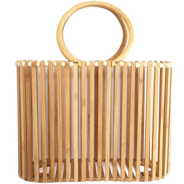 

женщины бамбук tote круглого rattan ручка hollow summer beach bag bamboo bag