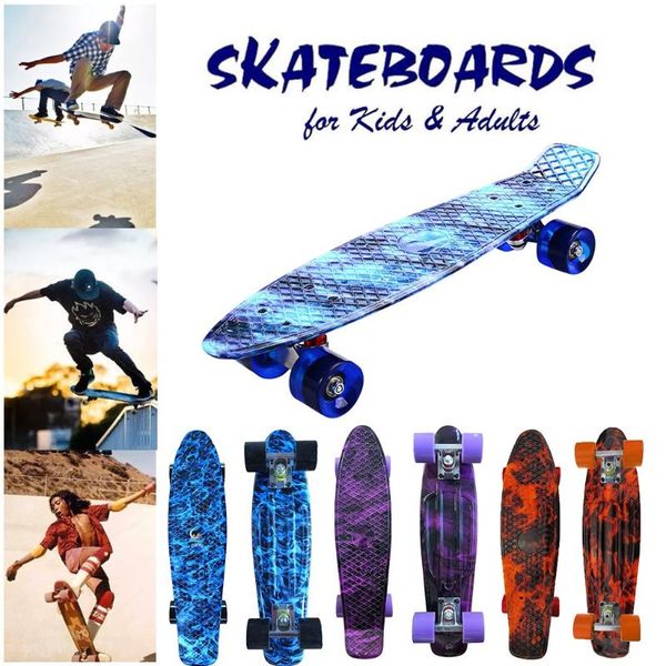 

kids 22 inch skateboard cruiser board penny board 22inch retro longboard skate graphic galaxy complete boy girl led light
