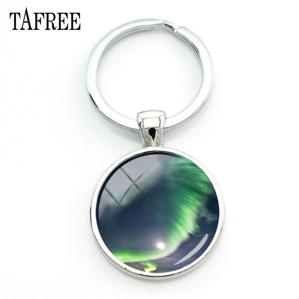 

green keychain northern lights pendant cabochon glass key ring galaxy universe women jewelry qf668, Silver