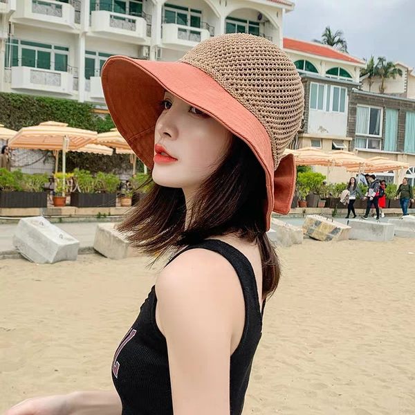 

fisherman women's big edge bucket bucket straw fisherman sunshade straw hat outdoor uv-proof breathable mesh beach hat, Blue;gray