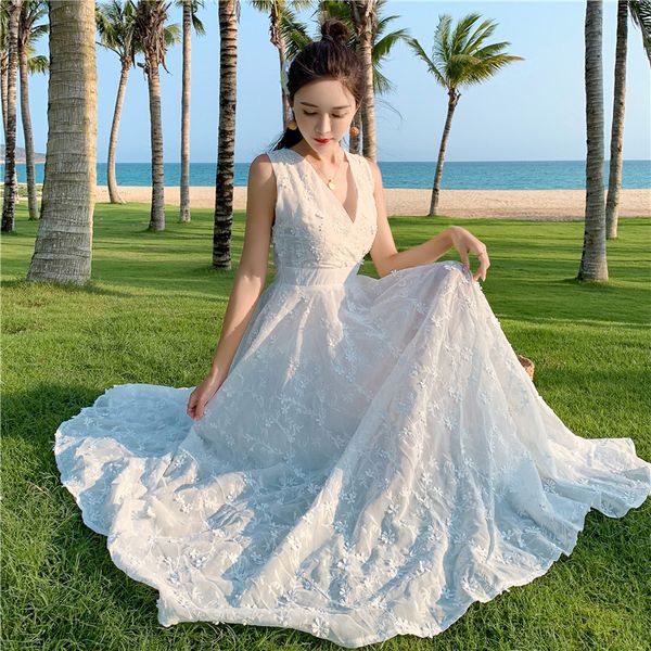 

yi lin kay 2019 high-quality fashion runway summer dress woman v-neck backless white beach dress maxi, Black;gray