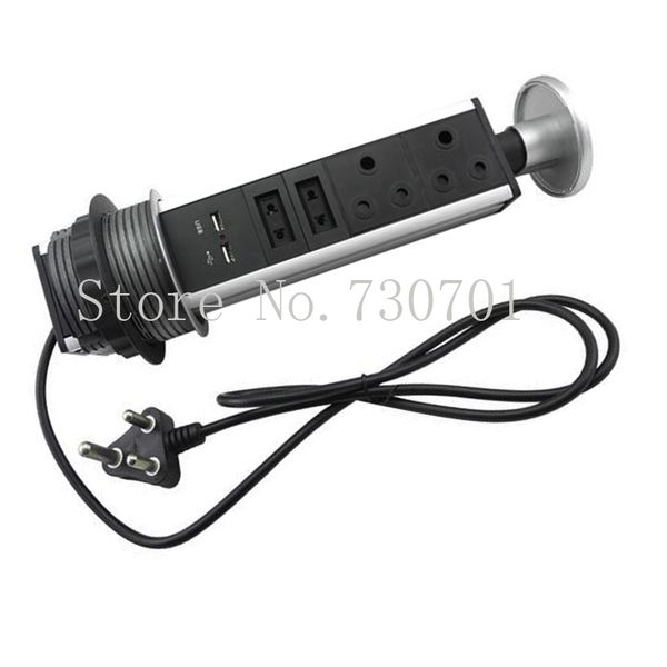 

2019 eu power workpop up socket with 3*eu power + 2 charge usb ,eu plug cable cord hidden when no use