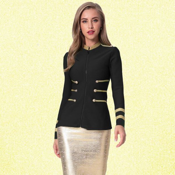 

2019 new fashion jacket short jacket women's long sleeve bandage zip band outerwear coats street style celebrity party, Black;brown