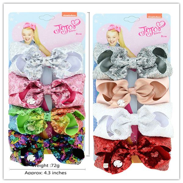 

4 inch jojo girls mermaid sequins bowknot hairpin baby kids paillette bling barrettes reversible glitter hairclip 4pcs/lot headwear a52003, Slivery;white