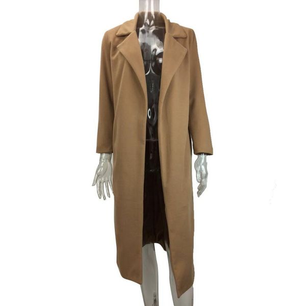 

feitong 2017 winter fashion cardigan women trench coat open front casaco feminino long sleeve casual wool oversized, Black