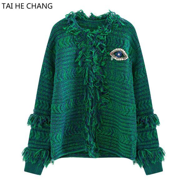 

women runway high street sweaters new fashion designer autumn and winter knitted cardigans tassel sweater, White;black
