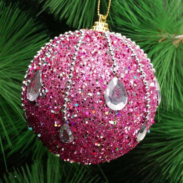 

8cm merry christmas rhinestone glitter baubles tree balls decoration for home xmas tree hanging foam balls ornaments