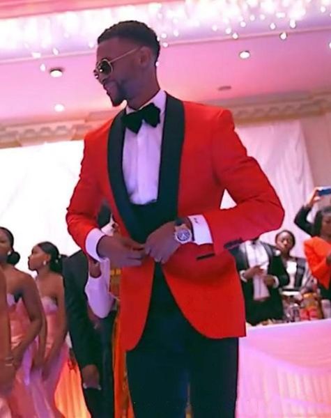 

New Arrivals One Button Red Groom Tuxedos Shawl Lapel Groomsmen Best Man Suits Mens Wedding Suits (Jacket+Pants+Vest)