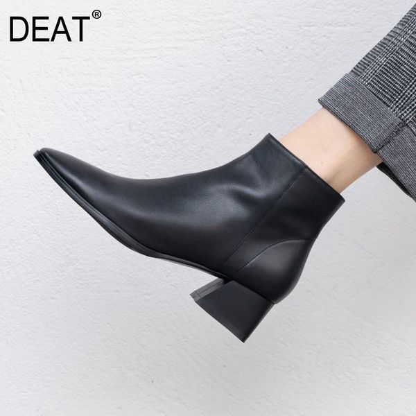 

deat] 2019 square toe side zipper temperament pu leather simple shoes women short boots new autumn winter fashion tide 10f289, Black