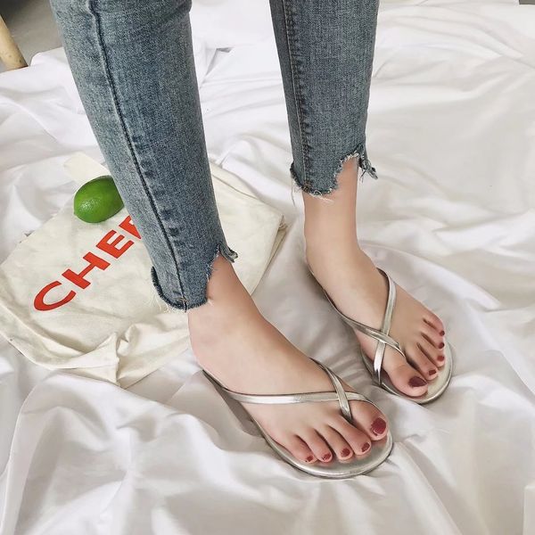 

concise elegant outside shallow women slippers summer classics beach round toe flat flip flops solid soft shoes pvc rubber pu, Black