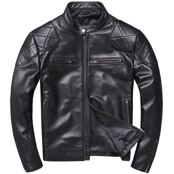 

2020 black men slim fit biker's leather jacket large size xxxxxl genuine sheepskin russian autumn motorcycle leather coat
