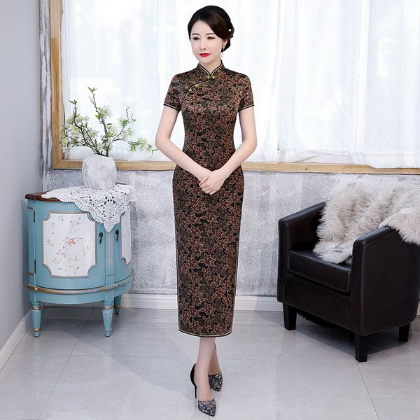 

плюс размер 3xl шелковый вечер платье партии женский китайский стиль cheongsam sexy high разделить печати цветка qipao элегантный vestidos, Red