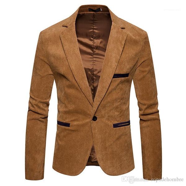 

sleeve mens corduroy blazer fashion single button solid color mens suits jacket spring male apparel v neck long, White;black